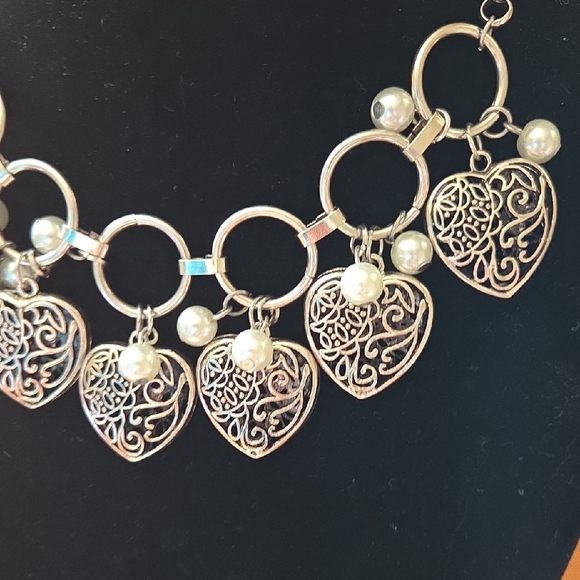 Paparazzi 6 Piece Necklace Silver Heart With Pearl Bracelets Set - Picture 9 of 17